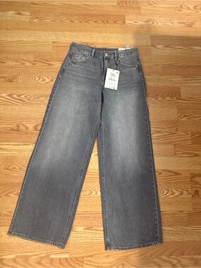 Stradivarius Wide-Leg Low Rise— Gray Wash D91  100% cotton